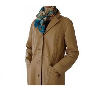 Rem Garson Italy Trench Coat Women Beige Leather US 12